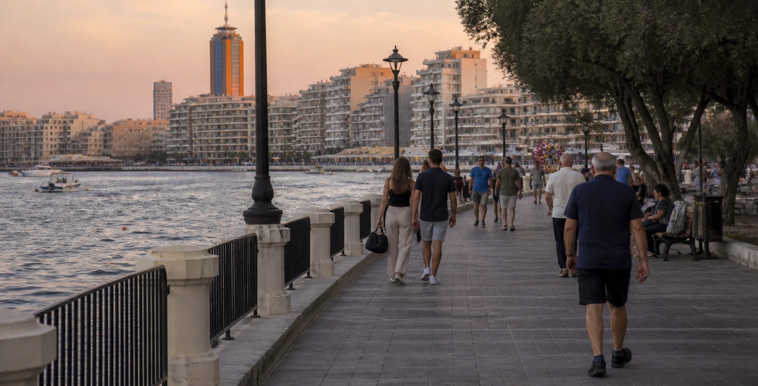 sliema malta sahil yürüyüş yolu ve şehir hayatı